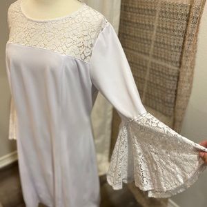 NWT Ashley Stewart White Lace Bell Sleeve Dress